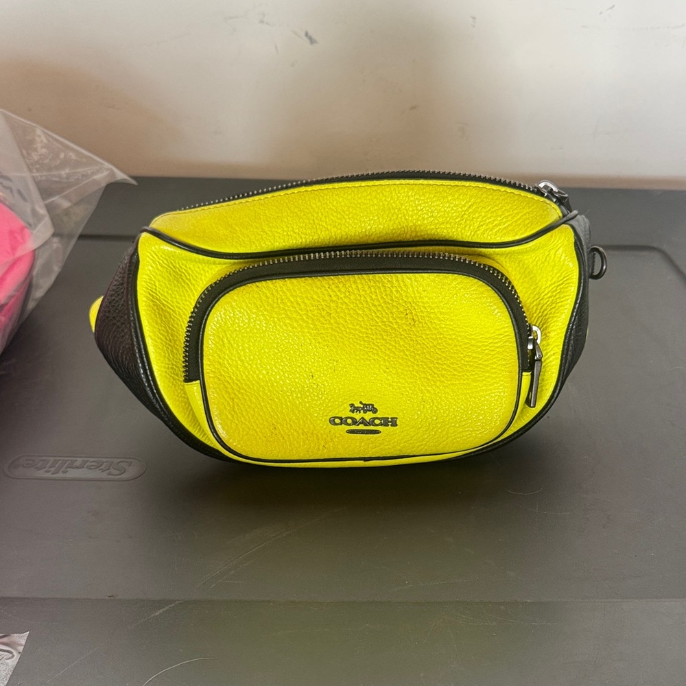 Coach Neon Yellow and Black Leather Waist Bag